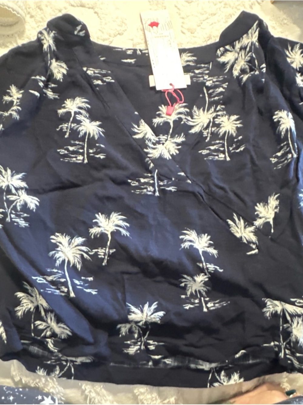 Parker Navy Palm-Print Cropped Wrap Top
